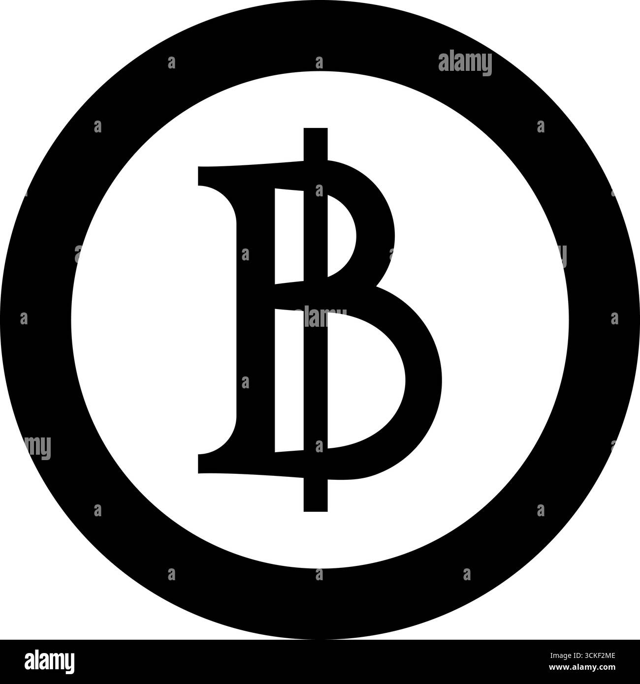 Währungssymbol Baht Symbol im Kreis rund schwarz Farbe Vektor Illustration Bild einfarbig Umrissstil einfach Stock Vektor