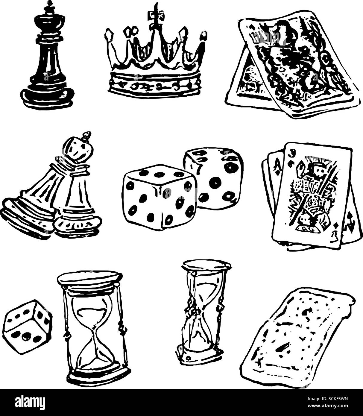 Handgezeichnetes Schach- und Spielkonzept in Schwarz und weiß für kreatives Design. Stock Vektor