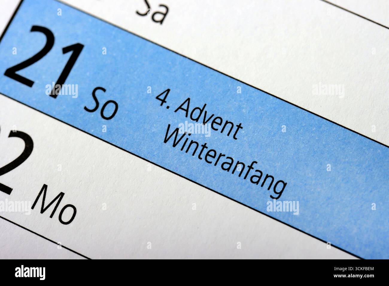 Jahreskalender 2025, 21. Dezember, 4. Adventssonntag und Winteranfang, Deutschland Stockfoto