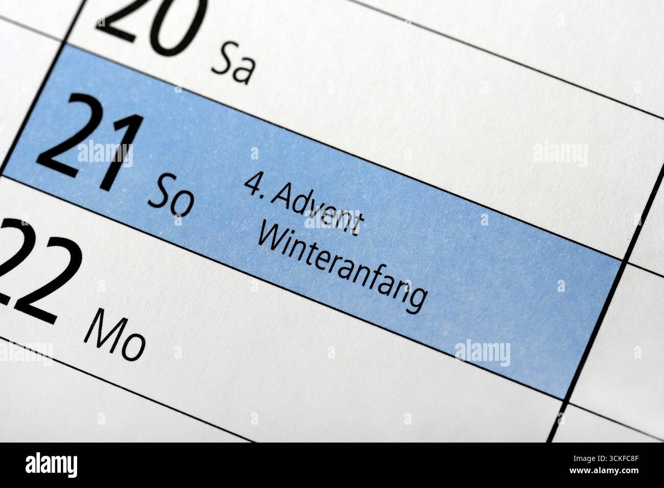 Jahreskalender 2025, 21. Dezember, 4. Adventssonntag und Winteranfang, Deutschland Stockfoto
