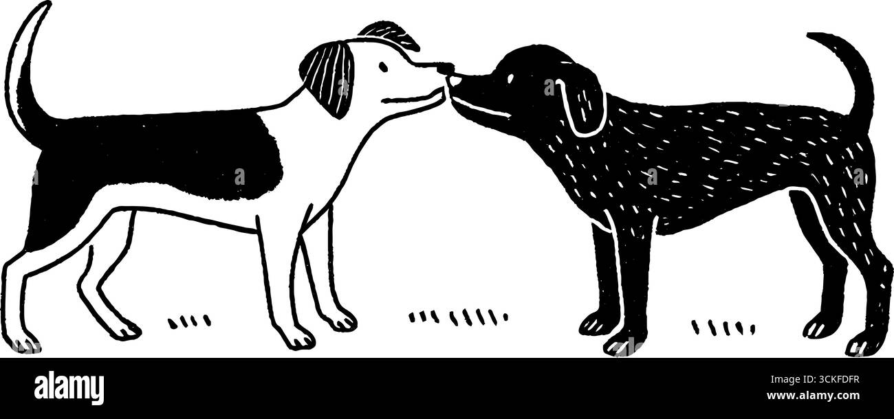 Minimalistische Schwarz-weiß-Illustration zweier Hunde in Profilansicht. Stock Vektor