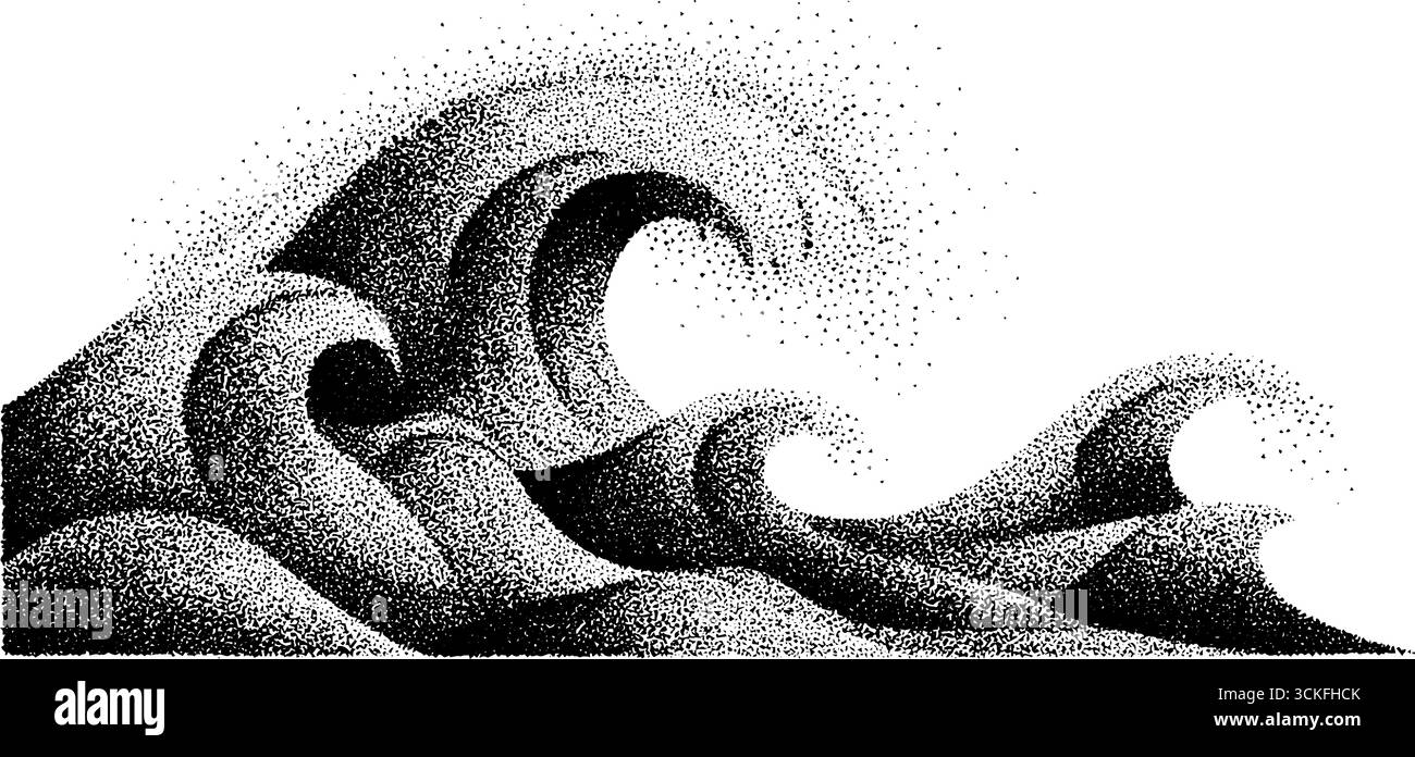 Abstrakte Wellenszene mit stippelndem Dotwork für Kunst und Design. Stock Vektor