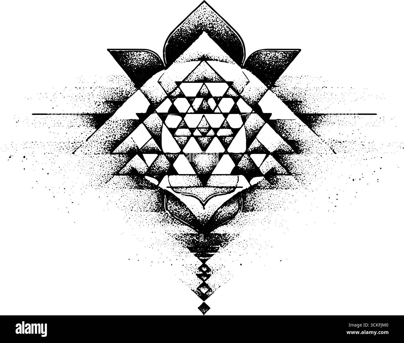 Kompliziertes sri-yantra-Design mit Stippel- und Punktelementen für künstlerische Zwecke. Stock Vektor