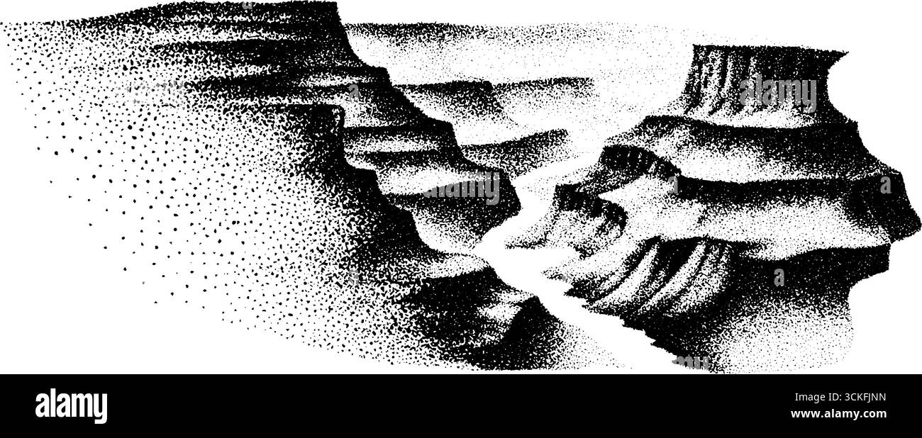 Die Kunst einer Wüstenschlucht ist mit vielen Farbtupfern ausgestattet, um die Wände oder das Tattoo zu dekorieren. Stock Vektor