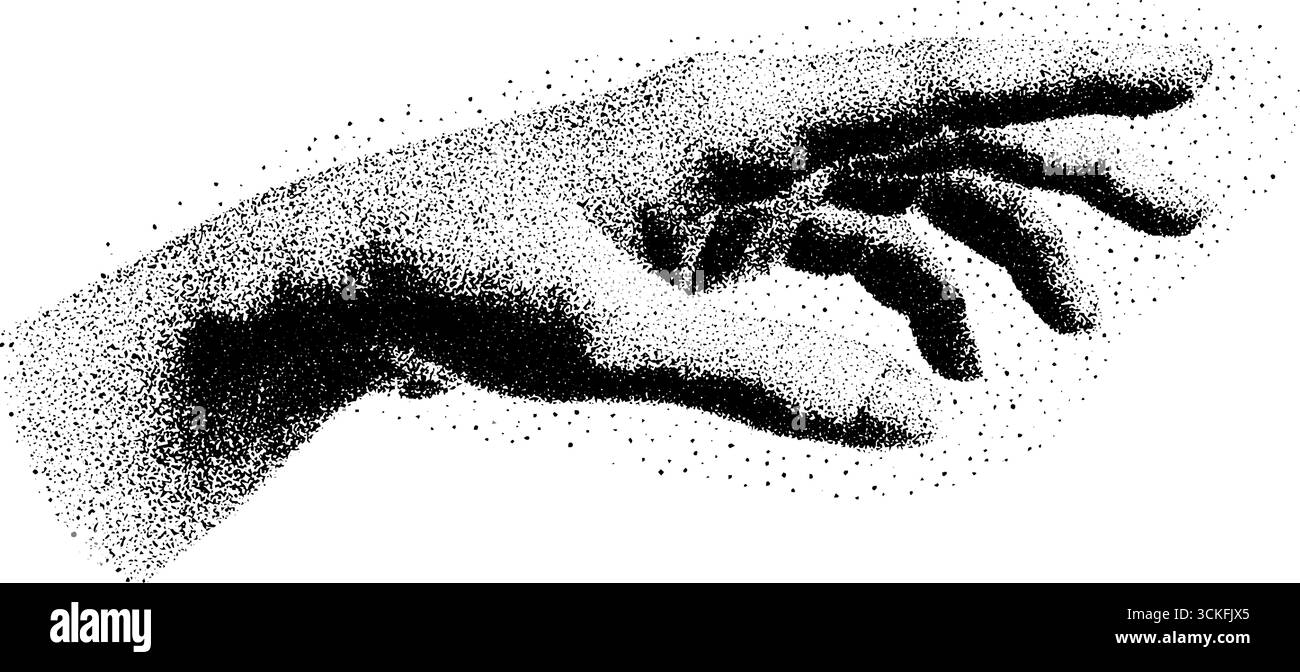 Stipple-Dotwork-Illustration einer menschlichen Hand - Vintage-Stil für Kunst- und Designprojekte. Stock Vektor