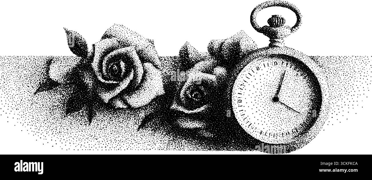 Vintage-Taschenuhr und Rosen sorgen für ein elegantes Design. Stock Vektor
