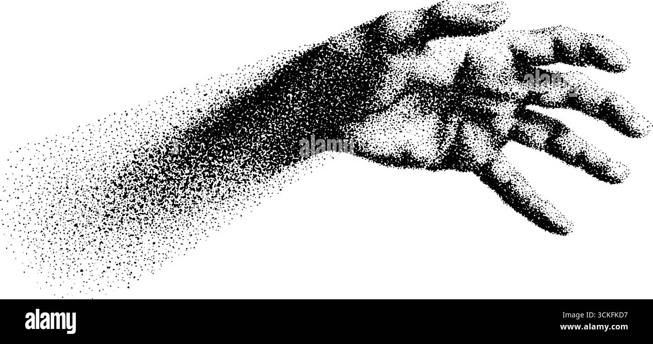 Stippelnde Dotwork-Kunst, menschliche Hand mit Vintage-Halbtoneffekt zu erreichen. Stock Vektor