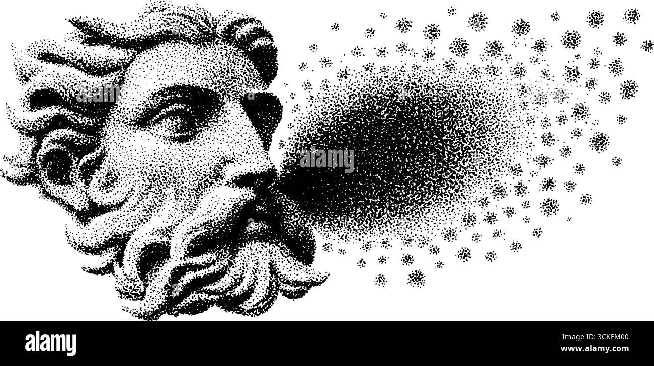 Stippelnde Dotwork-Illustration von poseidon mit Rastereffekt für künstlerische Gestaltung. Stock Vektor