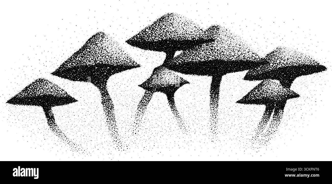 Surreale Pilzkunst mit Stipple- und Dotwork-Techniken. Stock Vektor