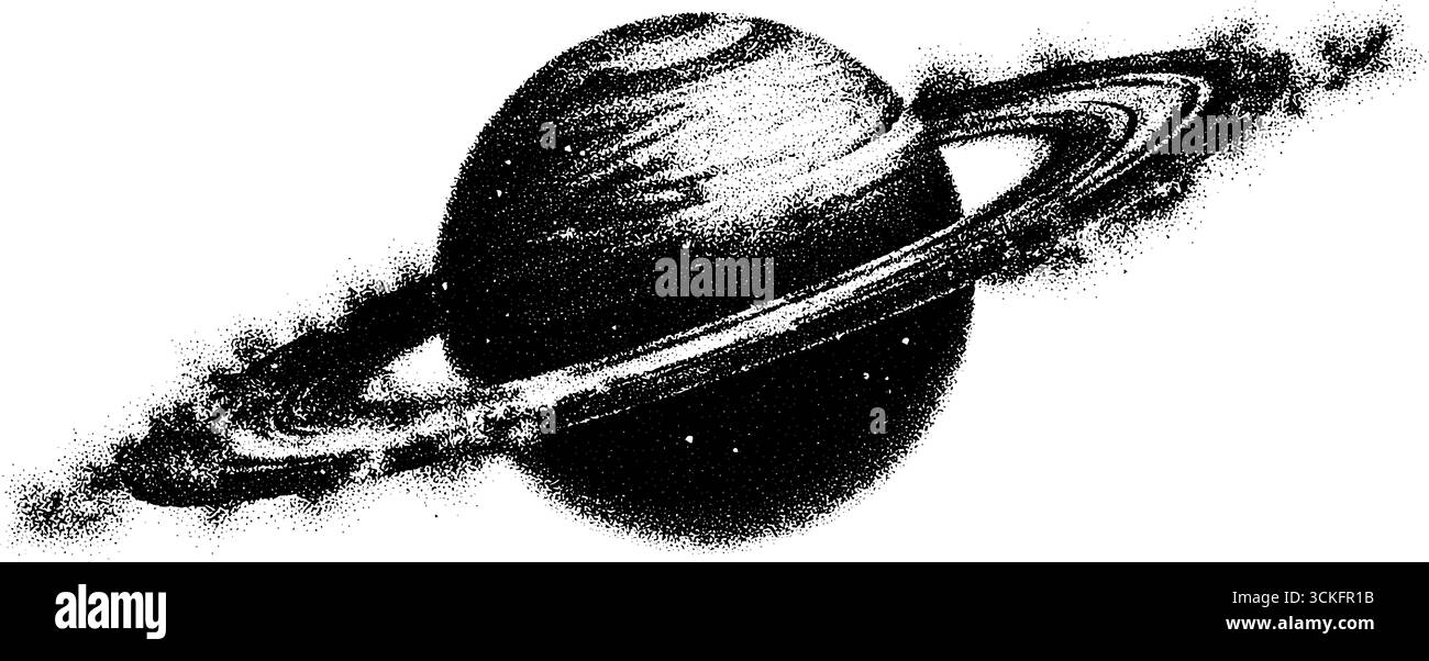 Surreale planetarische Illustration mit Stipple- und Dotwork-Technik für die künstlerische Gestaltung. Stock Vektor