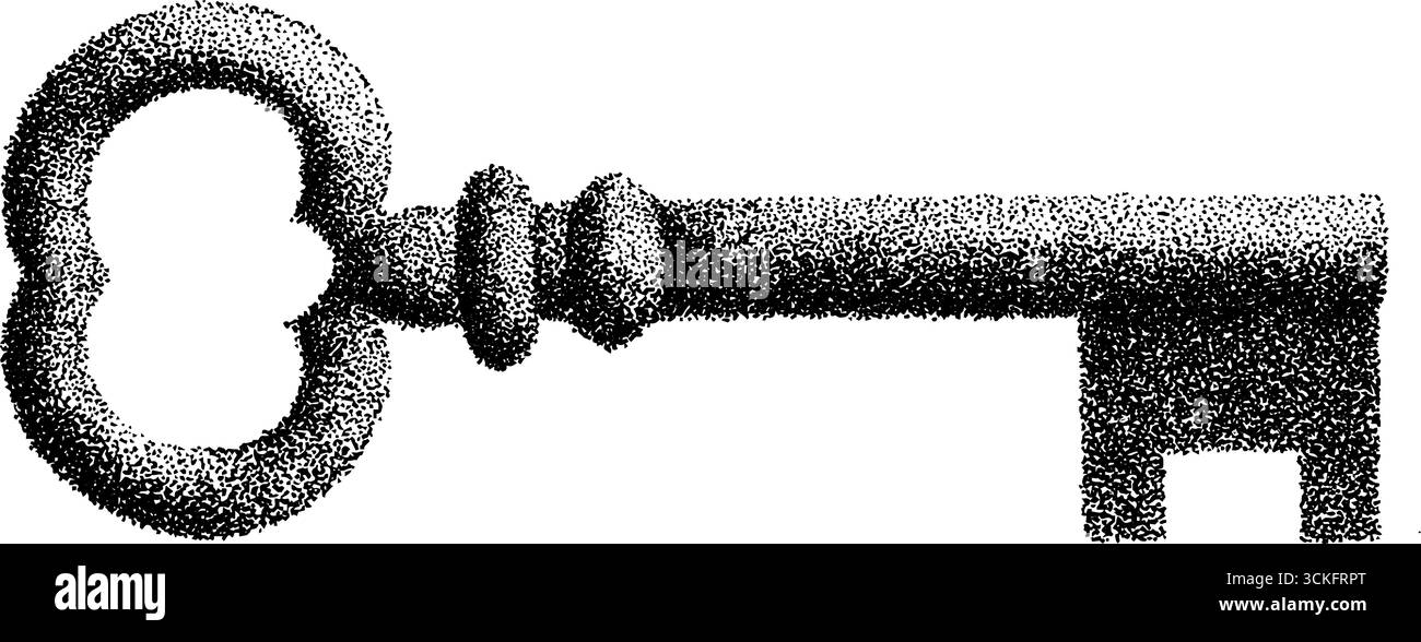 Vintage-Schlüsseldesign mit Stipple-Dotwork-Technik für Kunst und Tattoo-Inspiration. Stock Vektor