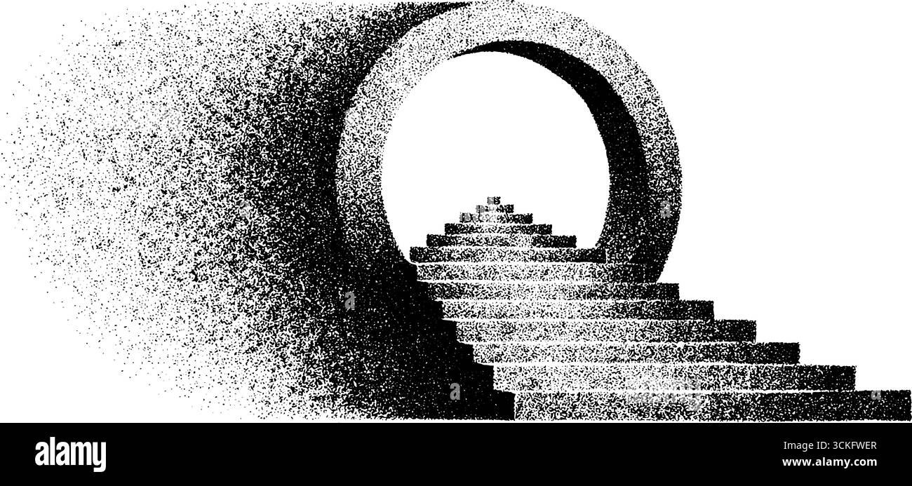 Surreales Portal mit Treppen im stippelnden Stil für einzigartiges künstlerisches Design. Stock Vektor