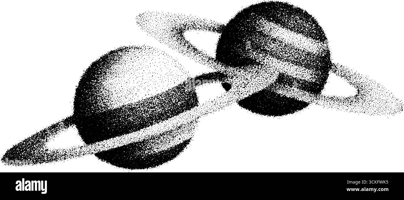 Die stippelnde Dotwork-Kunst von Zwillingsplaneten mit Ringen im Raum. Stock Vektor