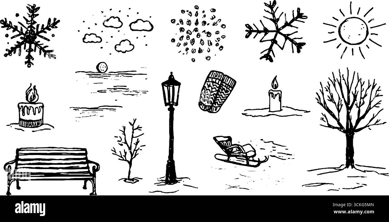 Handgezeichnetes Set aus Wunderland für saisonale Designs. Stock Vektor