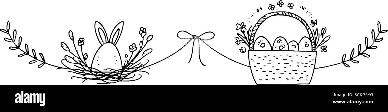 Handgezeichnetes osterbanner mit dekorativen Eiern und Jakobsmuscheln als Weihnachtsmotiv. Stock Vektor