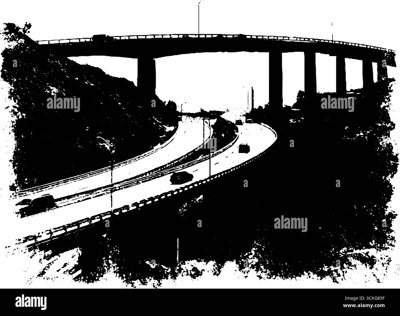 Grunge-schwarz-weiß-Stadtüberführung mit Vintage-Ästhetik für Plakate. Stock Vektor