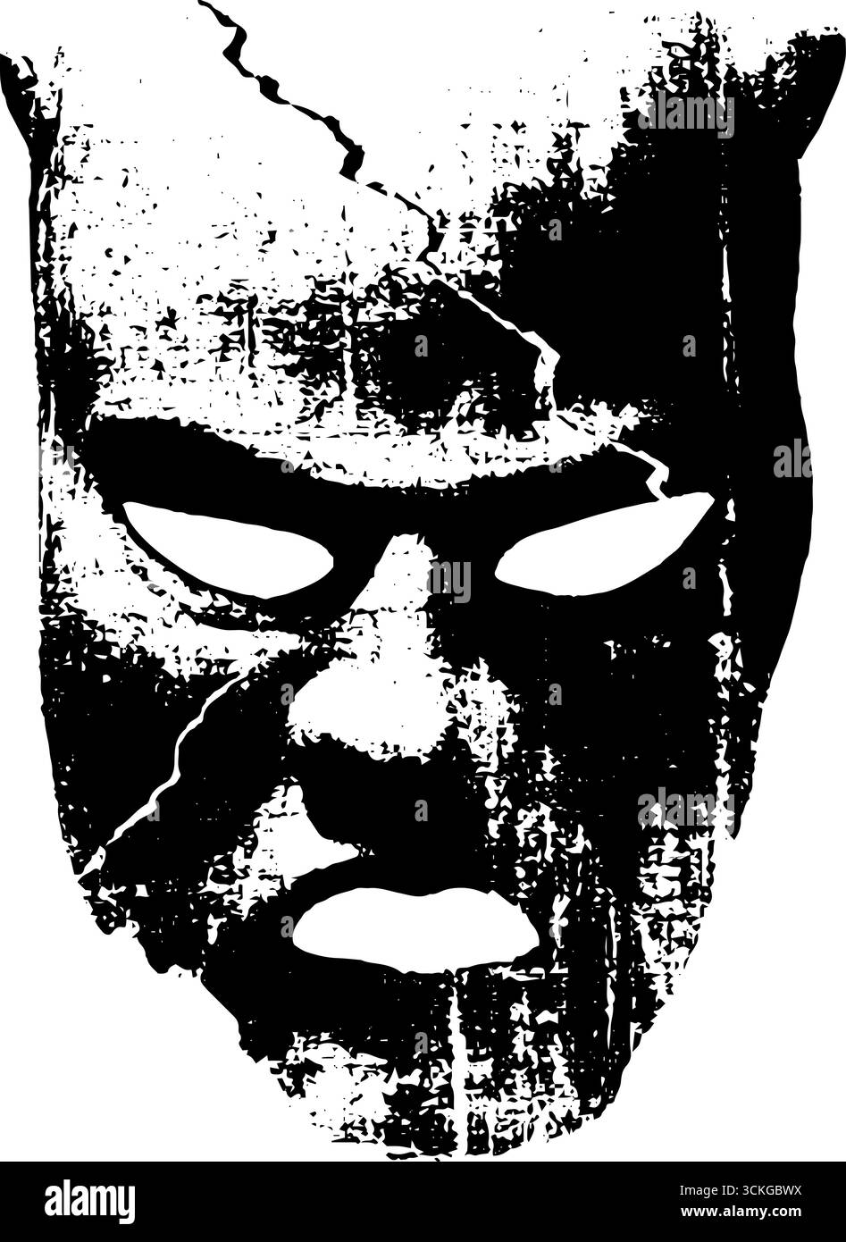 Grunge schwarz-weiße Dämonenmaske für Urban Art Design. Stock Vektor