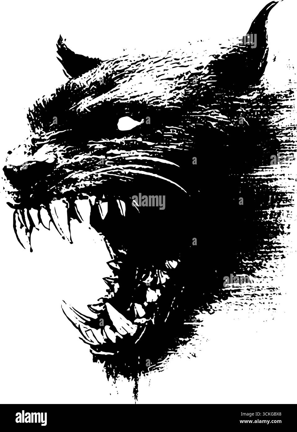 Wilde dämonische Kreatur im grunge-Schwarz-weiß-Stil für urbane Kunst- und Designprojekte. Stock Vektor