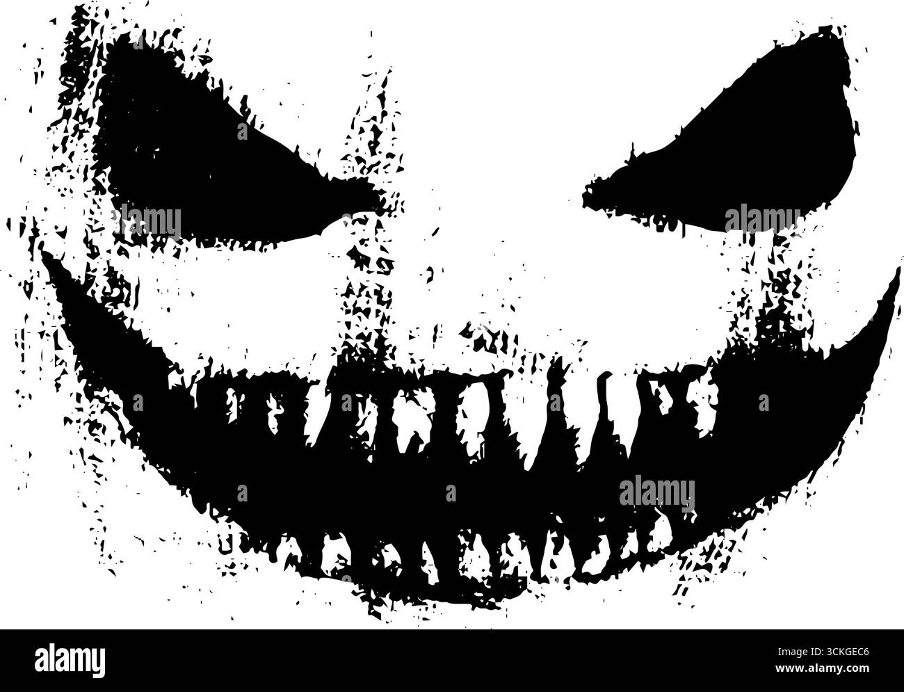 Grunge schwarz-weiße dämonische Gesichtsabbildung für gruselige Designs und halloween-Themen. Stock Vektor