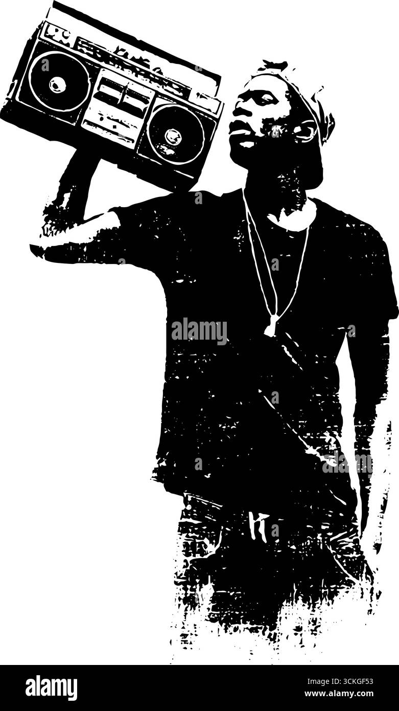 Urbane Rap-Kultur grunge Schwarz-weiß-Illustration für Musikmotive. Stock Vektor
