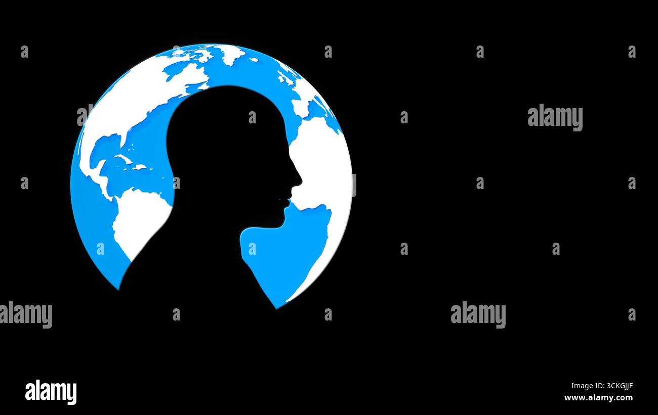 Menschliche Silhouette mit Erde auf schwarzem Hintergrund Stockfoto