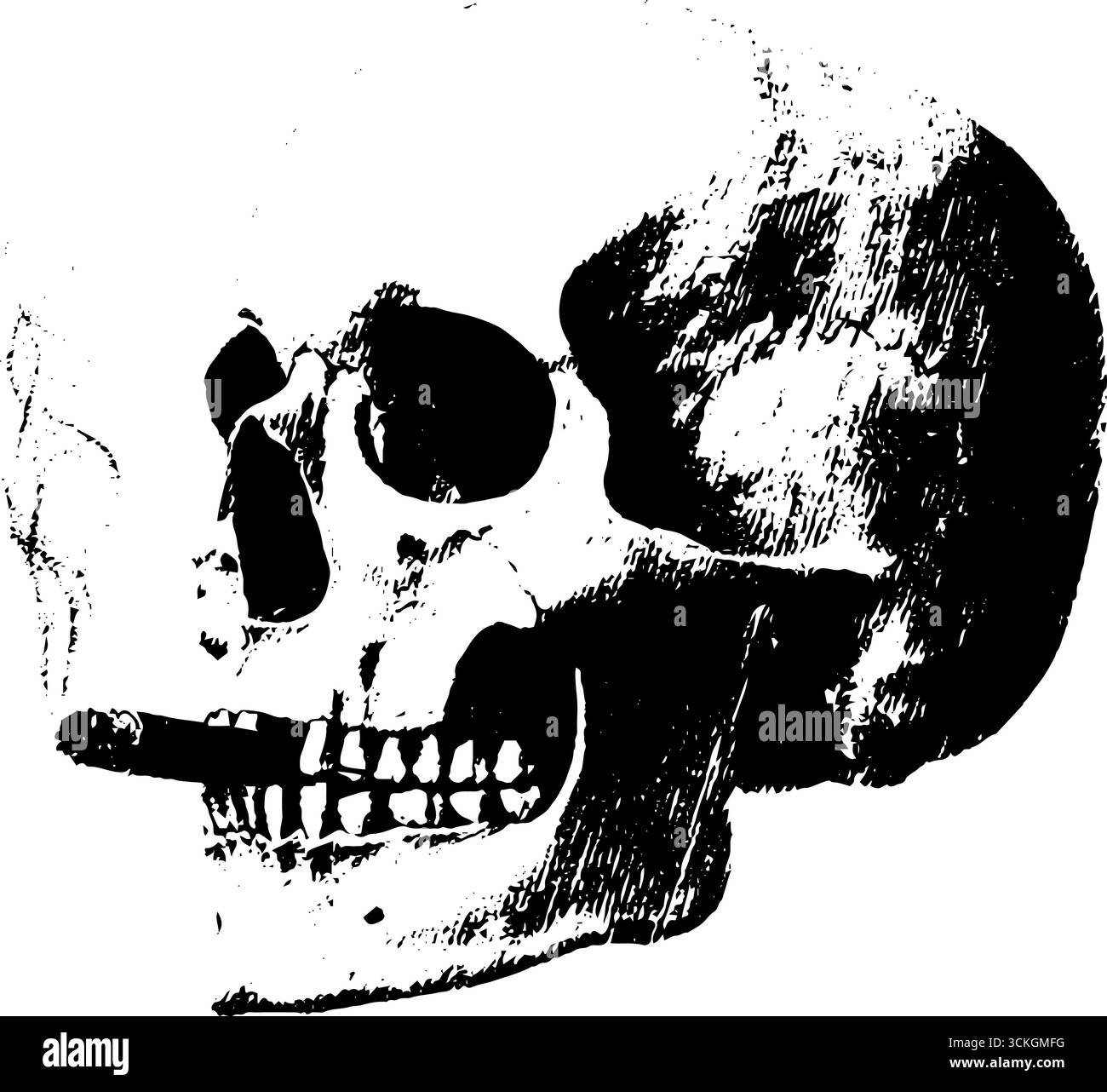 Grunge schwarz-weiß Skelett Skull mit Zigarettenkunst für halloween Design. Stock Vektor