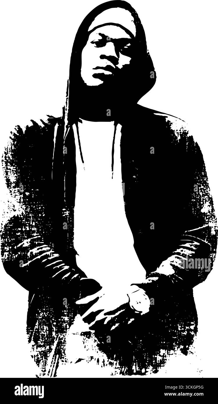 Urbanes Rap-Kultur-Grunge-Design in Schwarz und weiß für Poster und Bekleidung. Stock Vektor