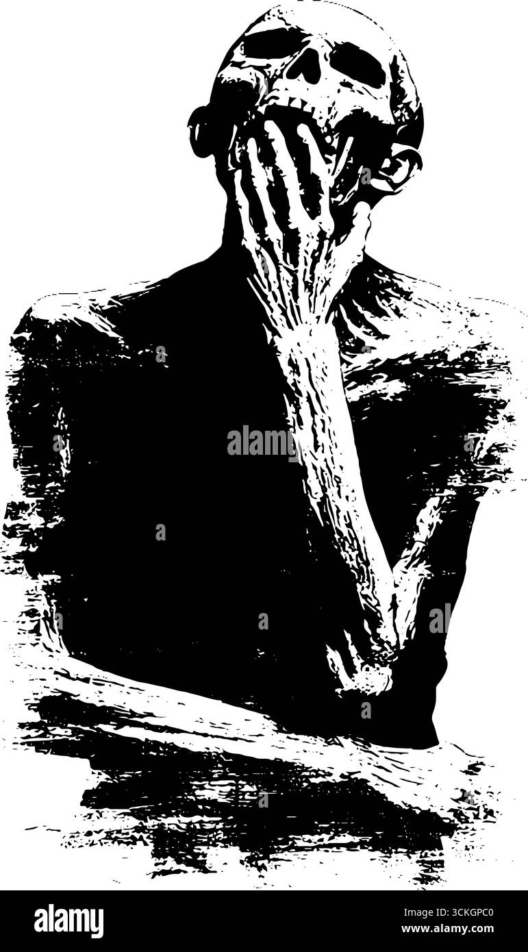 Grunge Schwarzes und weißes Skelett Zombie Essen konzeptionelles Design für urbane Kunstwerke. Stock Vektor