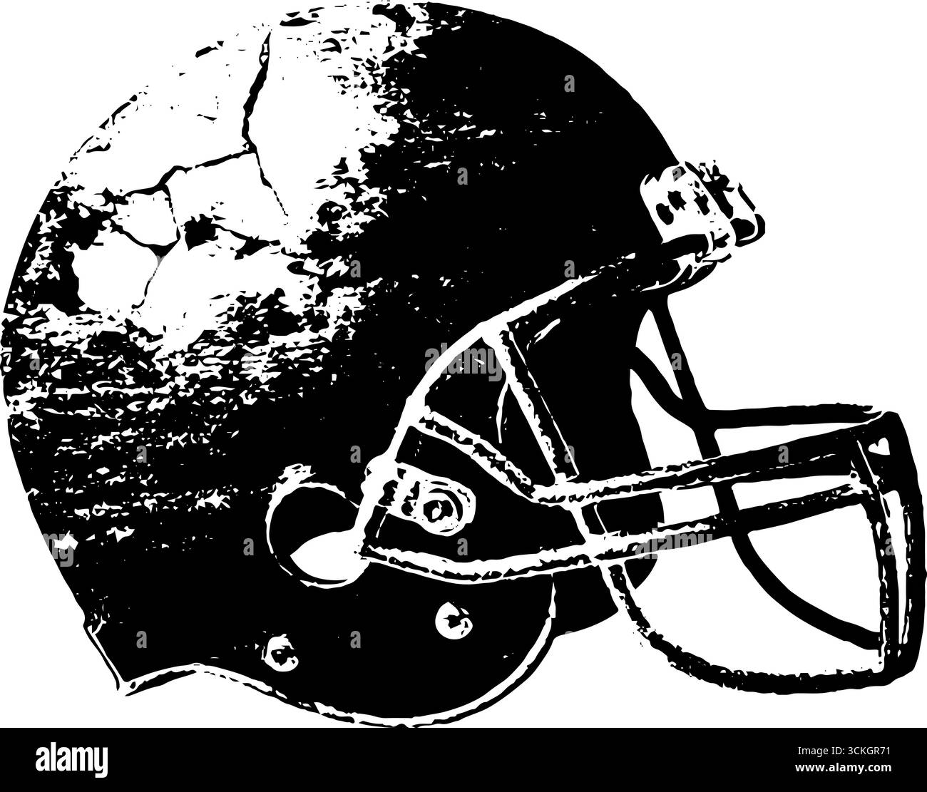 Sketch des schwarzen und weißen Fußballhelms im Grunge-Stil für urbanes Design. Stock Vektor