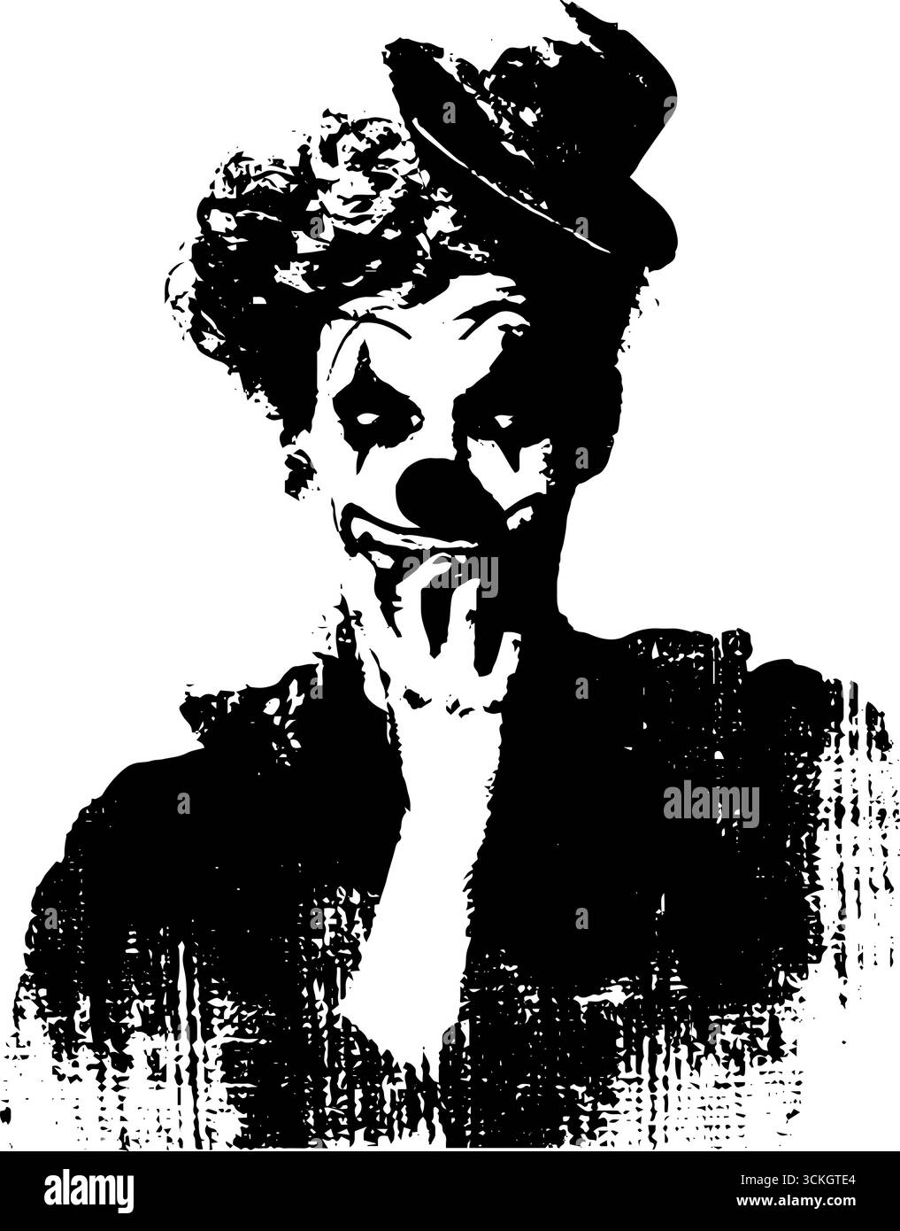Grunge schwarz-weiße Zombie-Clown-Illustration im urbanen Stil für halloween-Design. Stock Vektor