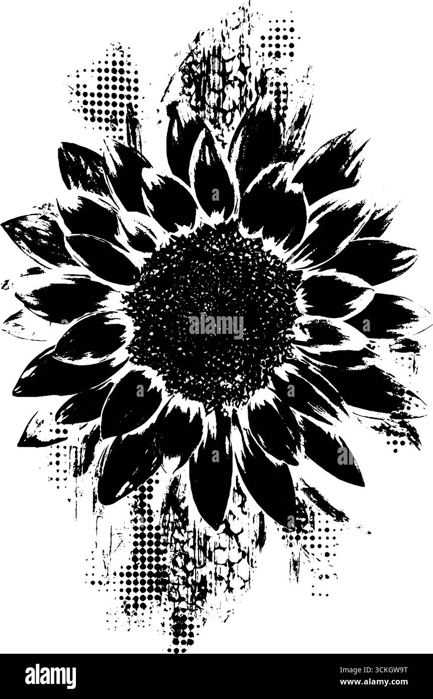 Markantes Schablonendesign mit Sonnenblumen für urbanes Dekor. Stock Vektor