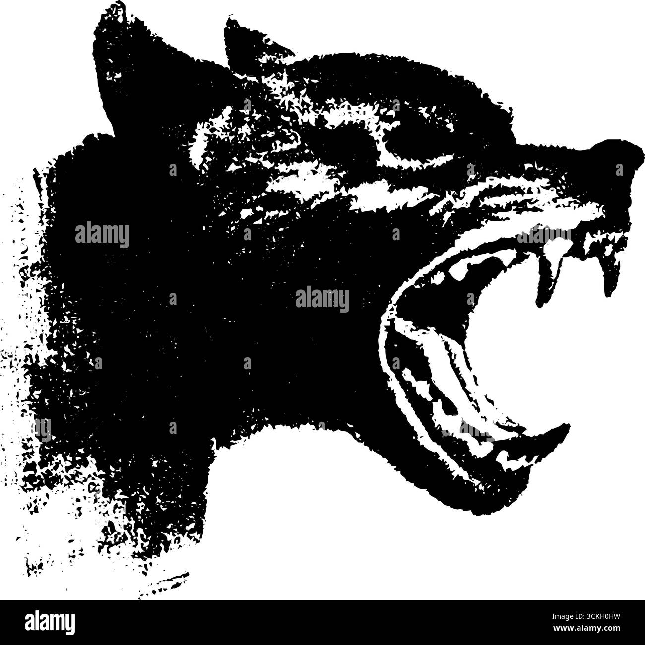 Wilder Werwolf im grunge-Schwarz-weiß-Design für Plakate oder urbane Kunst. Stock Vektor