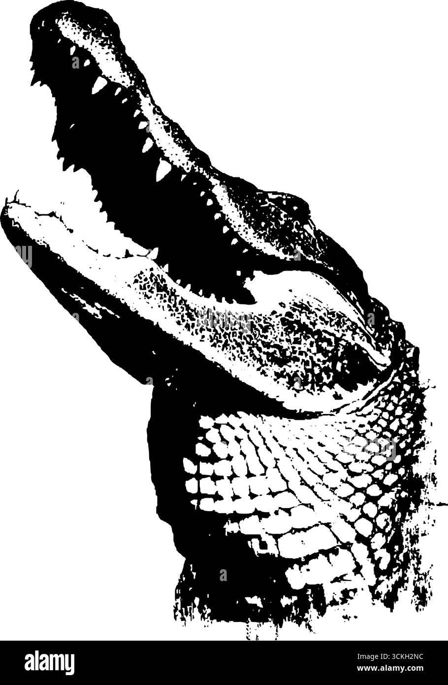 Kontrastreiche Schwarzweiß-Alligatorschablone für urbane Kunst und Design. Stock Vektor