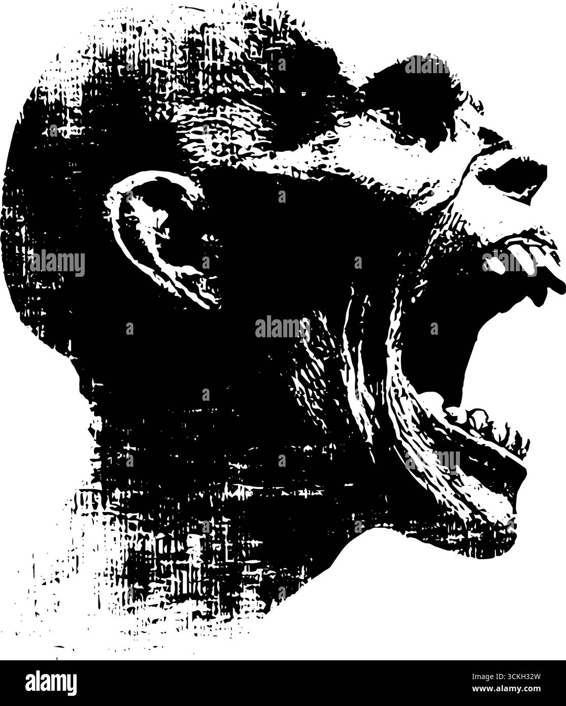 Grunge Schwarzweiß-Zombiekopf-Illustration für urbanes Design und Horror-Projekte. Stock Vektor