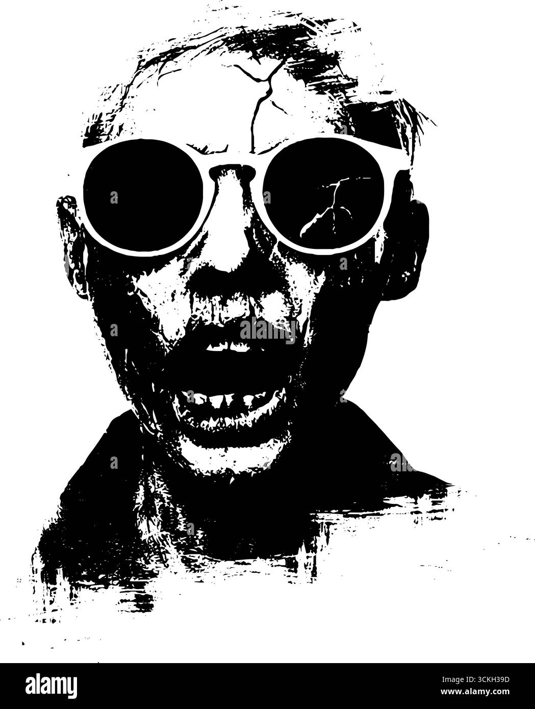 Grunge schwarz-weiße Zombie-Illustration in Sonnenbrille für urbane Kunst und Design. Stock Vektor
