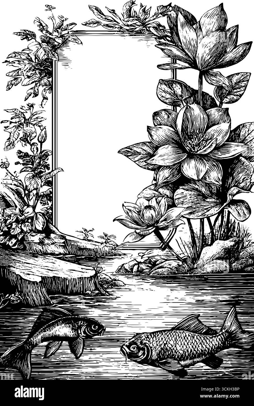 Vintage-Design mit Blumen- und Wassermotiven für Karten oder Poster. Stock Vektor