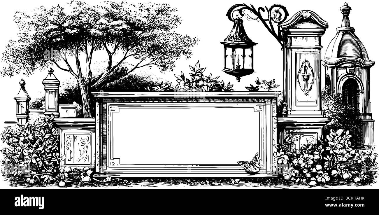 Elegantes viktorianisches Gartendesign mit Laterne - perfekt für Dekorationsprojekte im Vintage-Stil. Stock Vektor