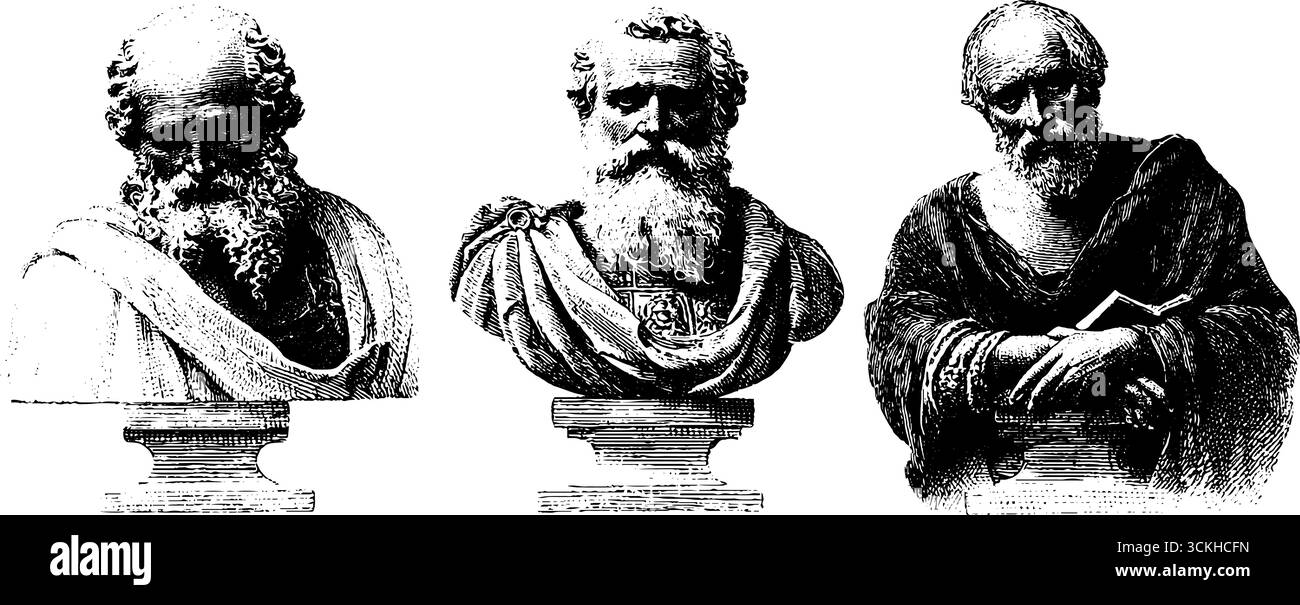 Alte Philosophen gravieren Design für Vintage-Kunst und Lehrmaterialien. Stock Vektor