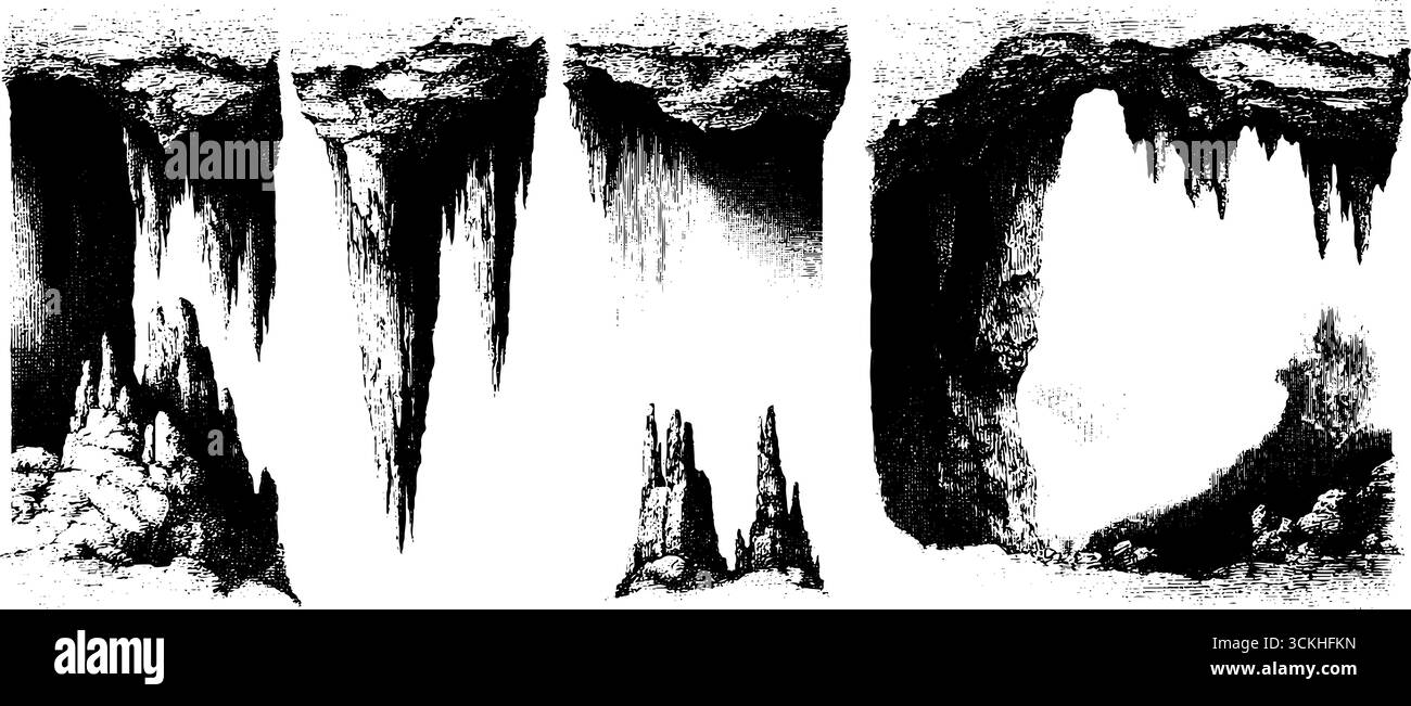 Sammlung handgezeichneter Höhlenwandgravuren für Retro-Design-Projekte. Stock Vektor