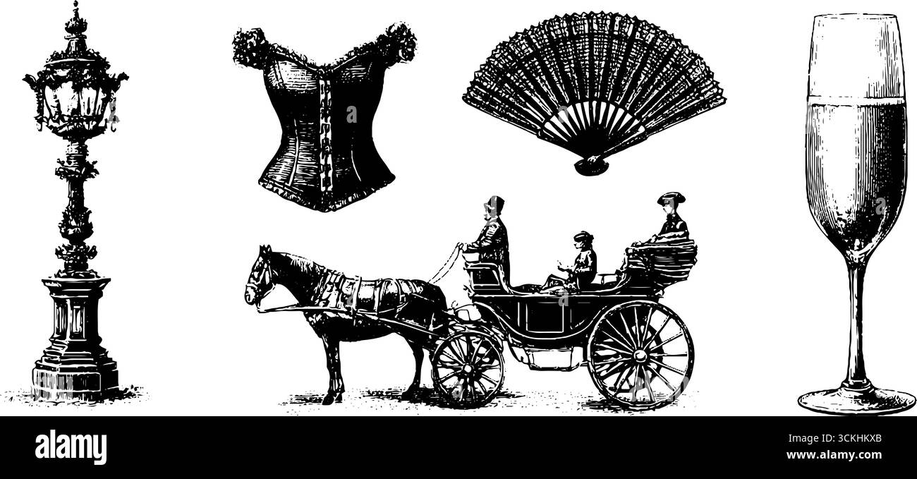 Belle epoque paris Design Elements Kollektion: Vintage-Gravuren für Karten und Poster. Stock Vektor