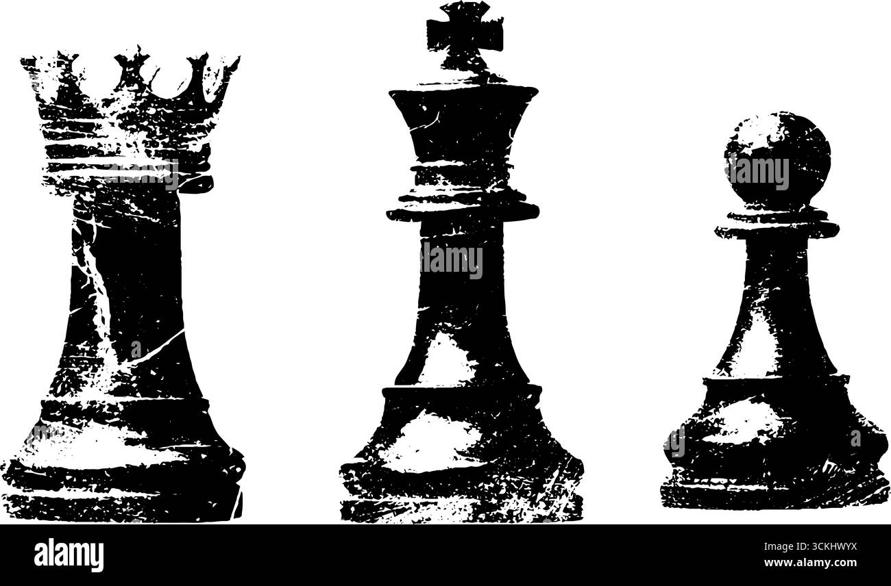 Schwarz-weißes Schach-Set für Vintage-Design und Dekor. Stock Vektor