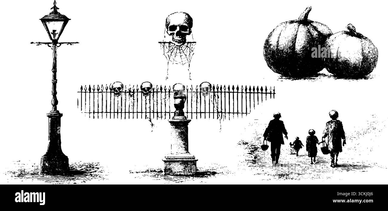 Vintage halloween Street Décor Elemente für künstlerische Designprojekte. Stock Vektor