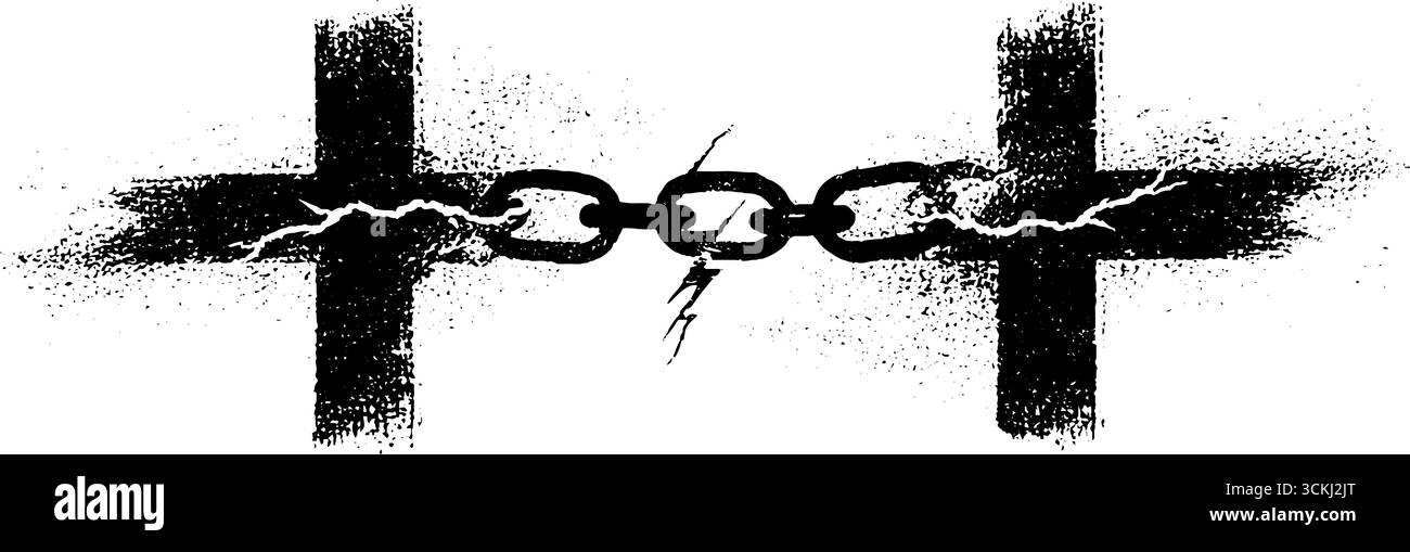 Schwarz-weiße Schablone gebrochener Ketten mit Grunge-Textur. Stock Vektor