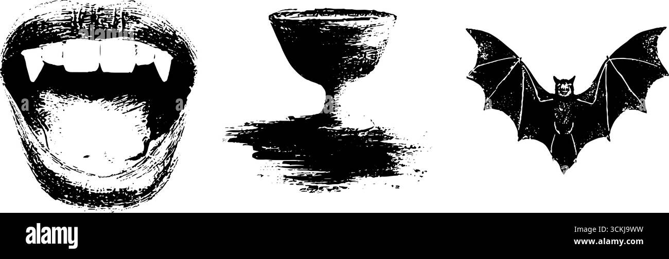 Schwarz-weißes Schablonen-Set mit Vampir-Motiv für halloween-Design. Stock Vektor