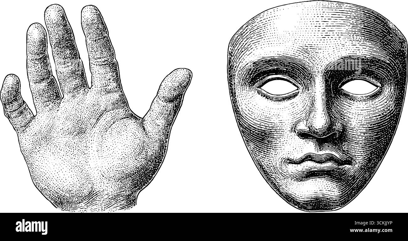 Vintage-Phantom-Hand- und Maskenillustration für kreative Designprojekte. Stock Vektor