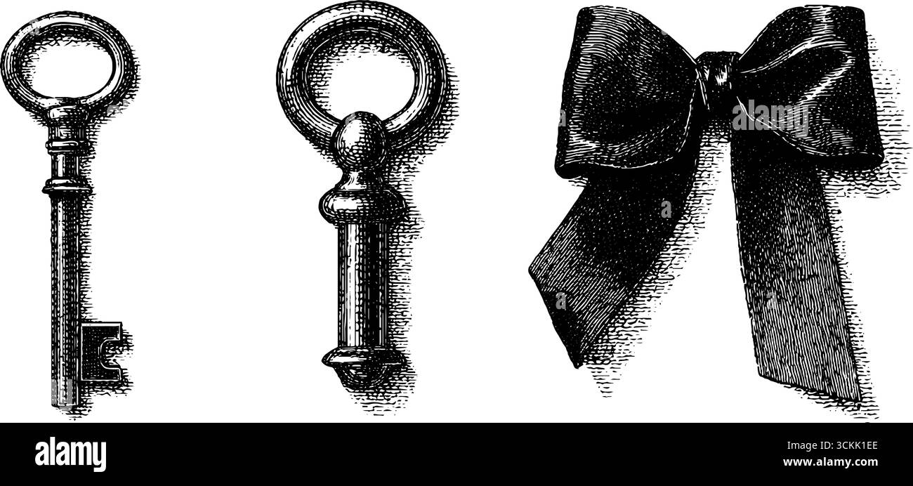 Vintage-Schlüssel-, Schloss- und Banddesign für Tätowierkunst. Stock Vektor
