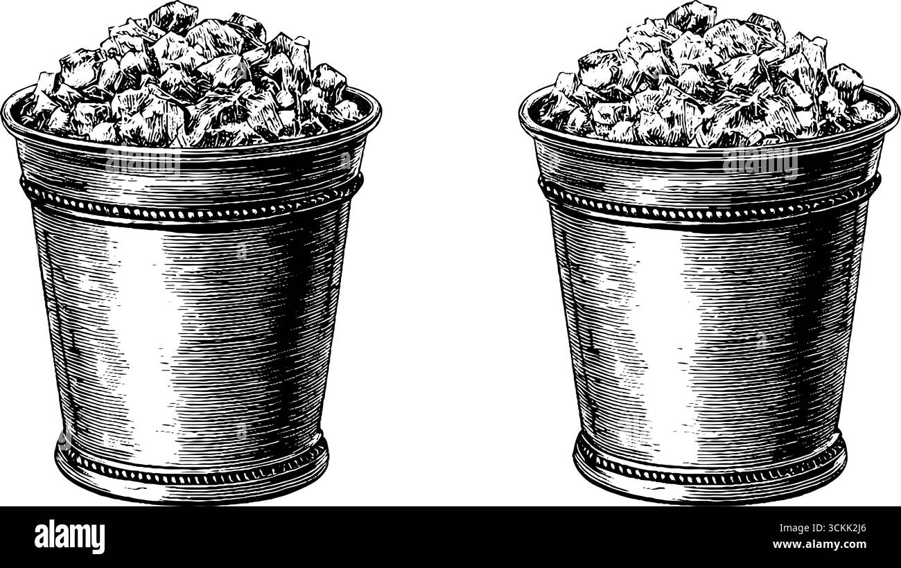 Klassische Gravur aus Julep-Cups im Vintage-Mint-Stil für elegantes Design und Dekoration. Stock Vektor