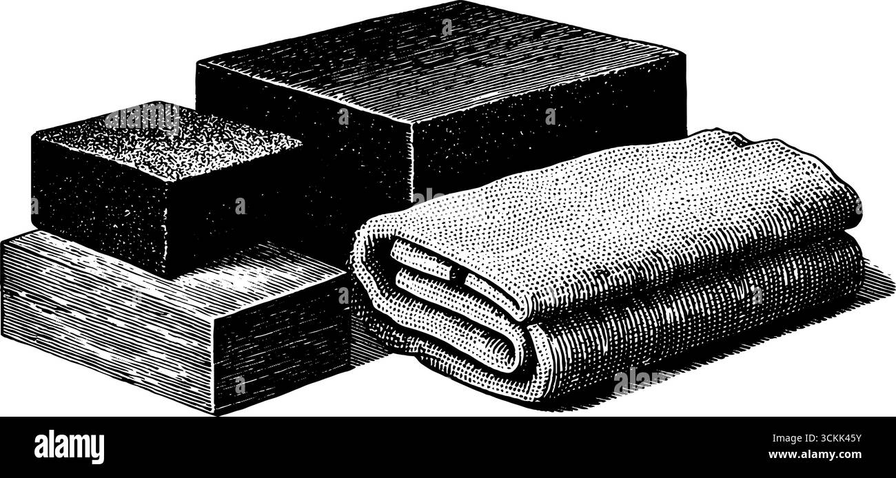 Gravierte Schiefertafeln und Stoff im Halbton-Stil für Kunst- und Designprojekte. Stock Vektor