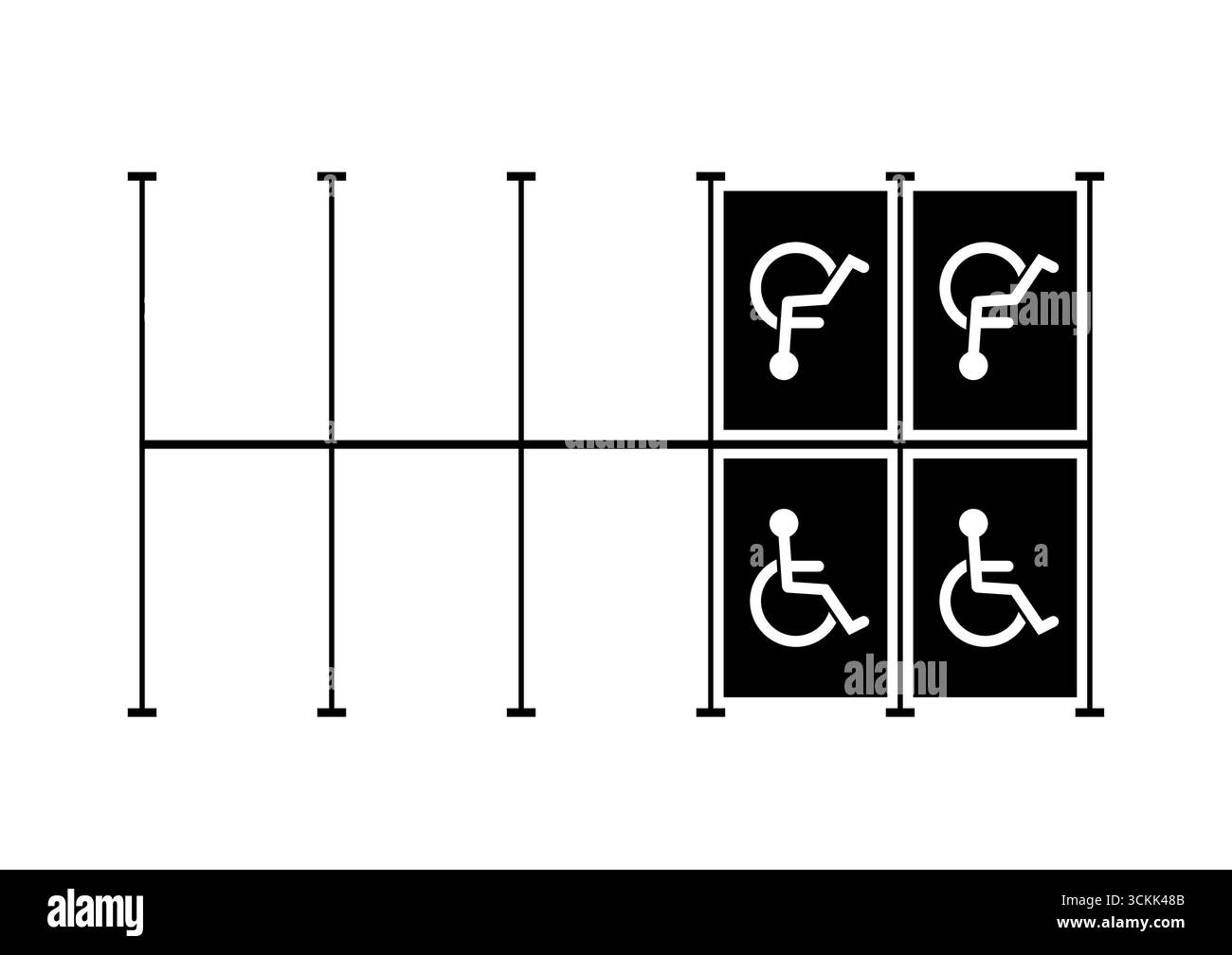Behindertenparkplatz. Behindertenparkplatz. Rollstuhlparkplatz für Behinderte. Vektorabbildung. Stock Vektor