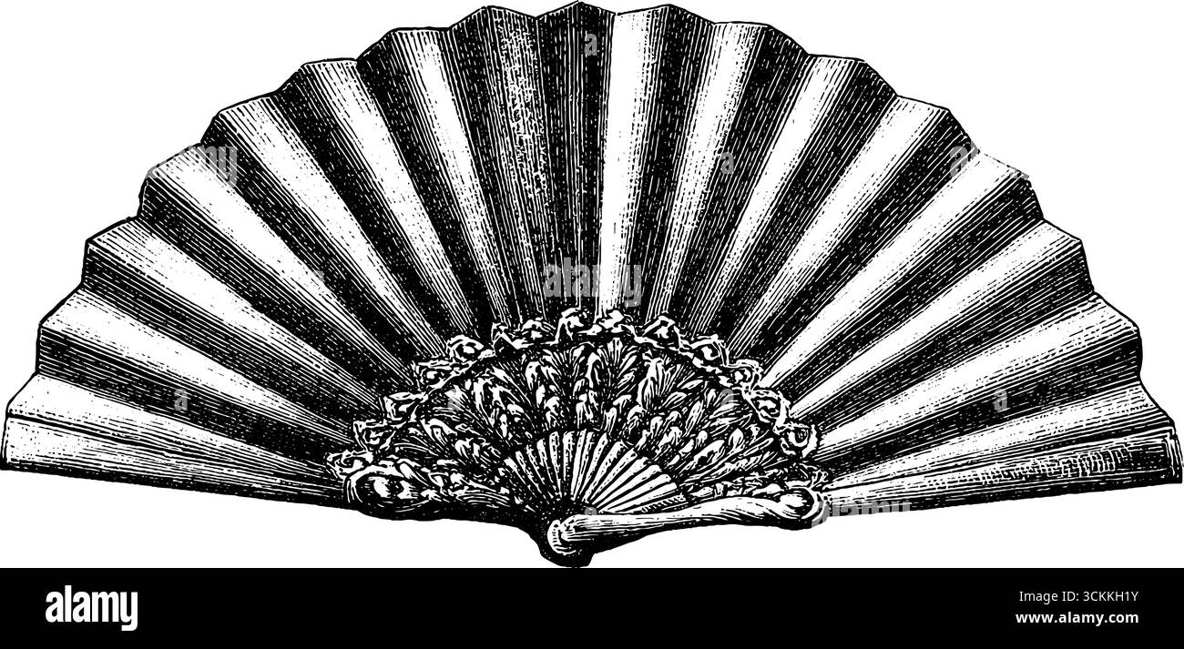 Vintage-Handfächer-Gravur für Retro-Dekor und Kunstprojekte. Stock Vektor